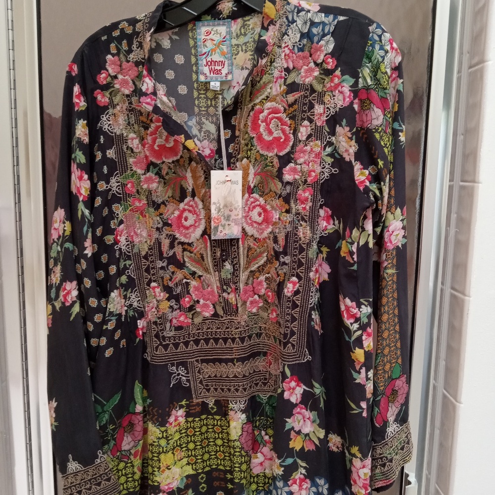 Johnny Was Rose Nephele Silk Tunic size S NWT